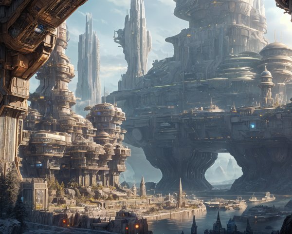 Futuristic cityscape with advanced architecture and nature