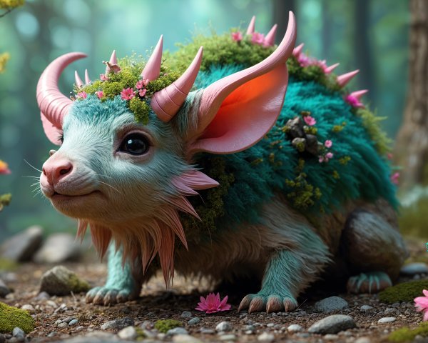 Whimsical Creature in a Lush Enchanting Forest