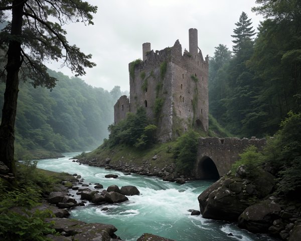 Medieval Castle on Rocky Hill Surrounded by Nature