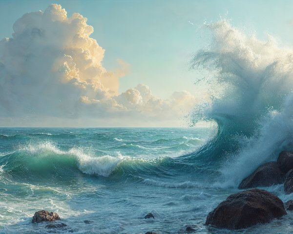Dynamic Seascape with Waves and Rugged Rocks