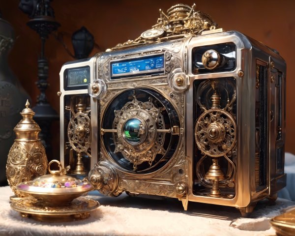 Intricate Steampunk Radio with Gears and Filigree