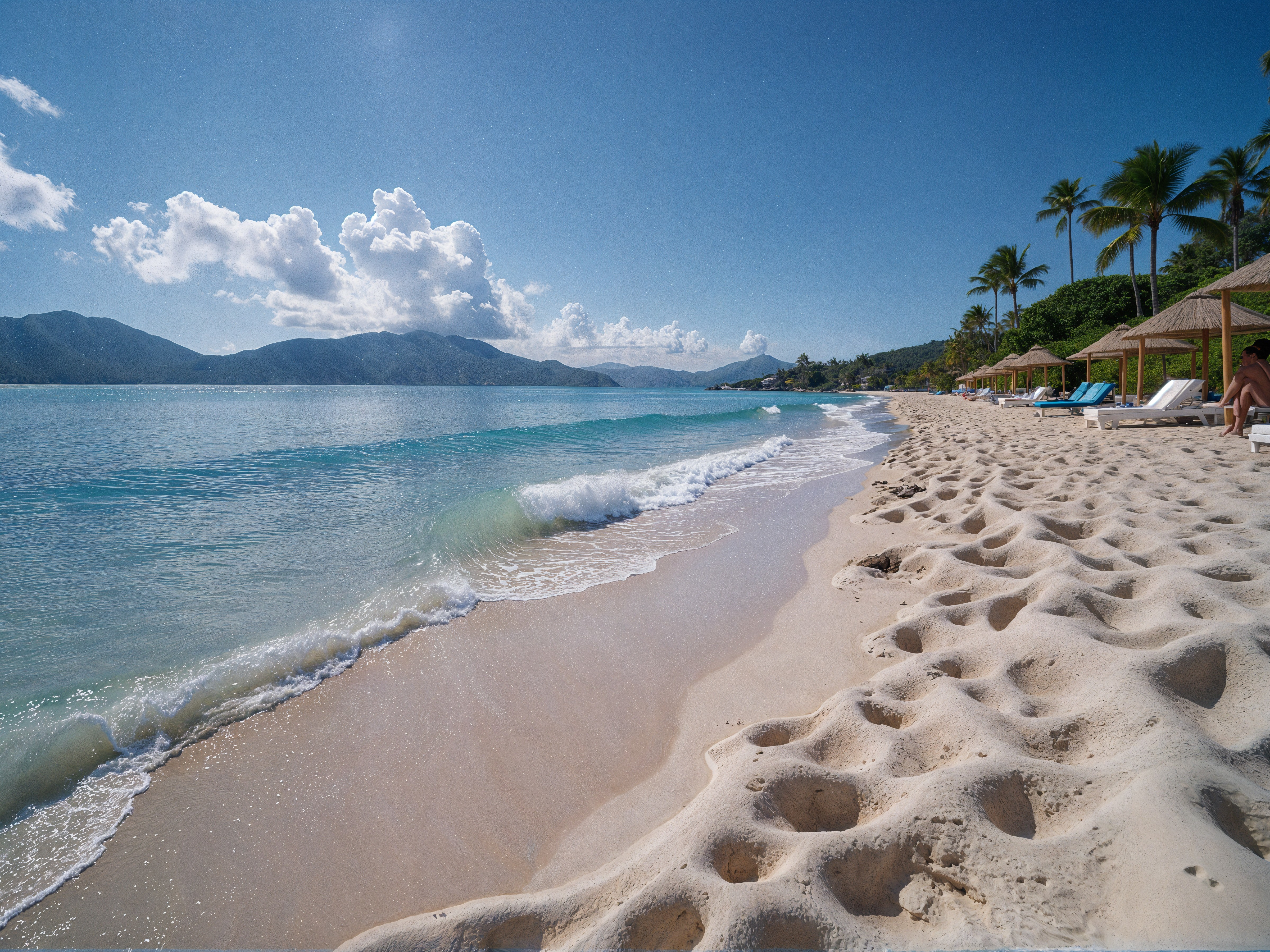 Serene Beach Landscape with Golden Sand and Palm Trees