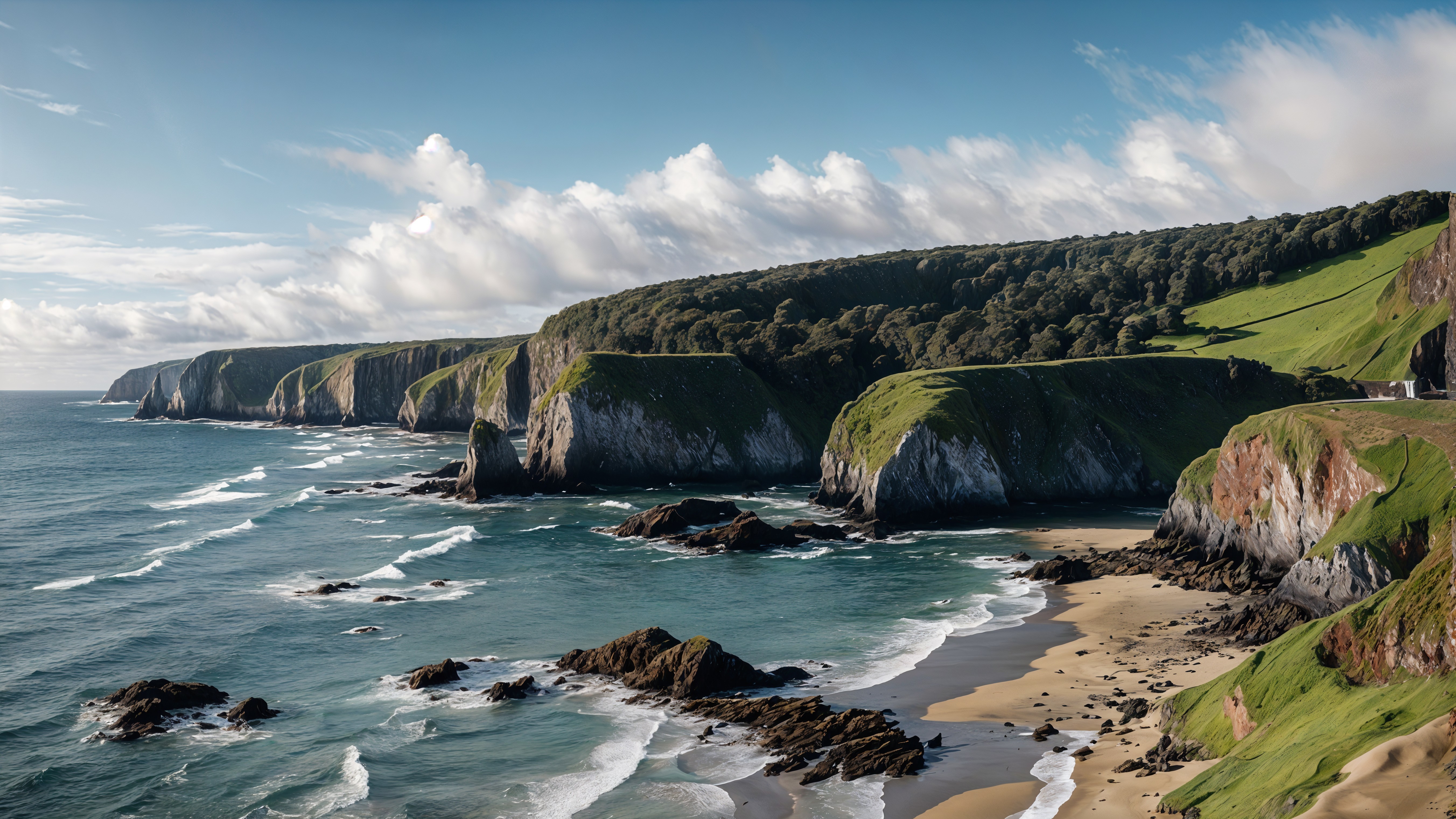 Coastal Landscape with Cliffs, Beach, and Ocean View