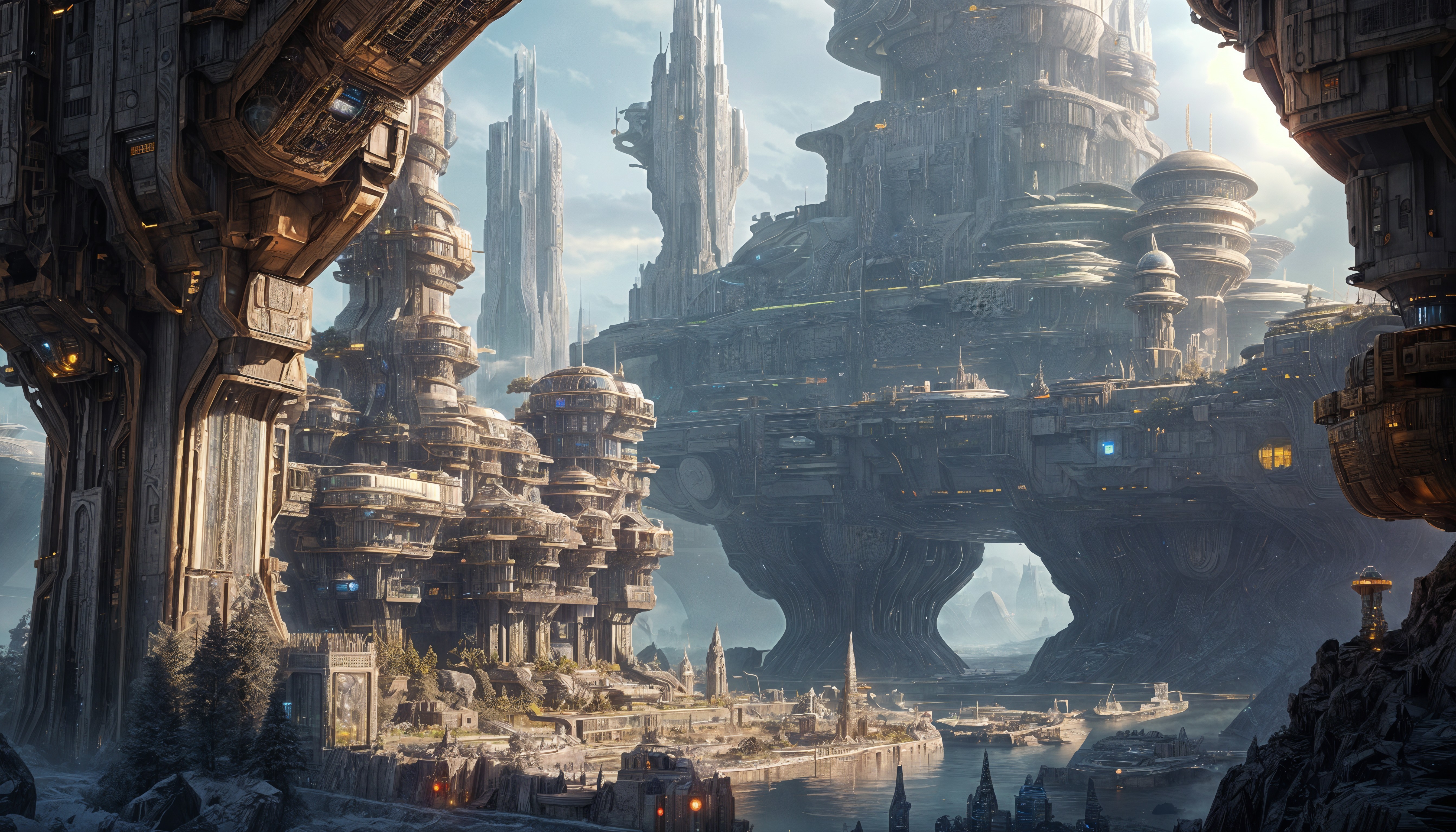 Futuristic cityscape with advanced architecture and nature