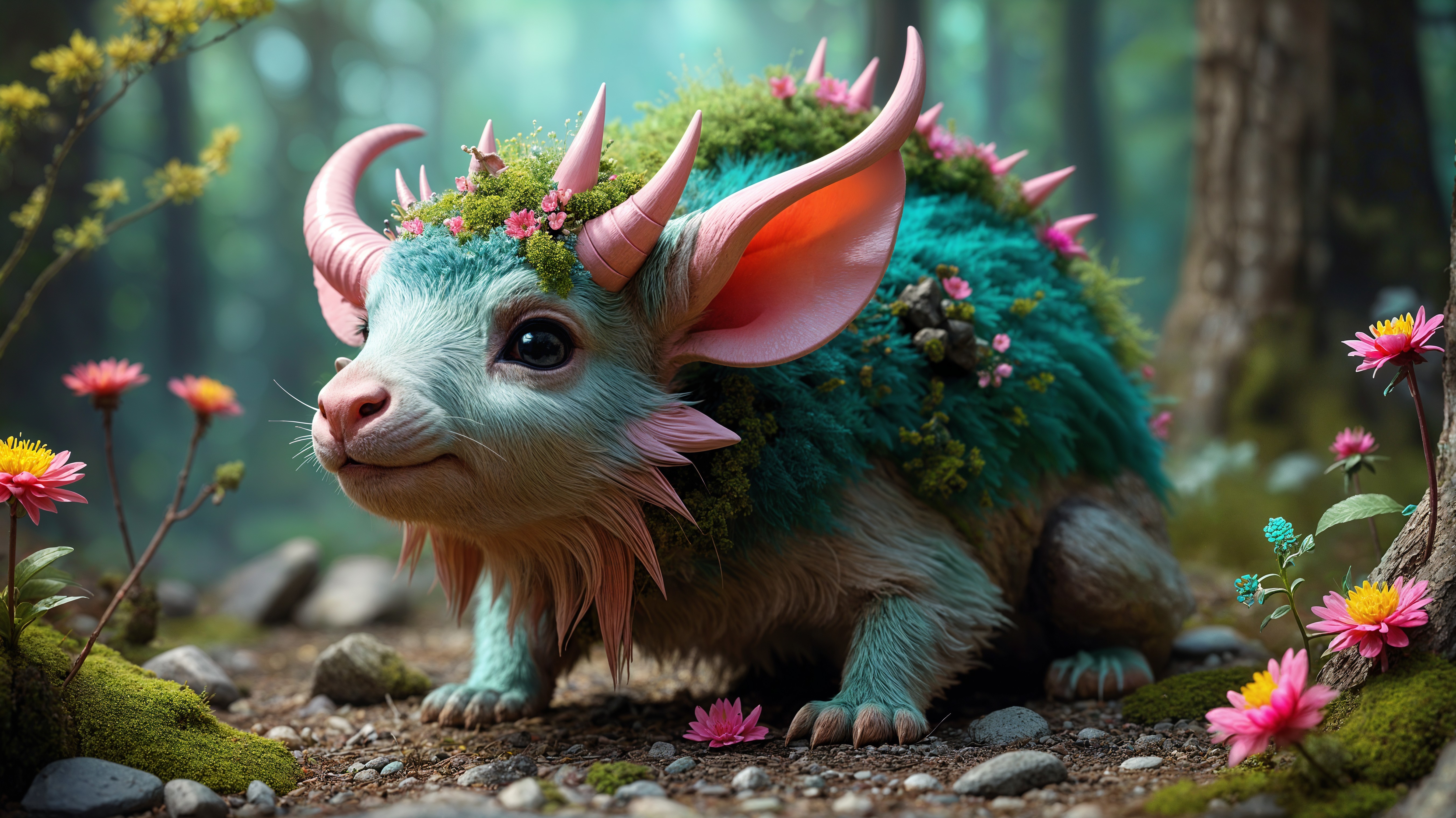 Whimsical Creature in a Lush Enchanting Forest