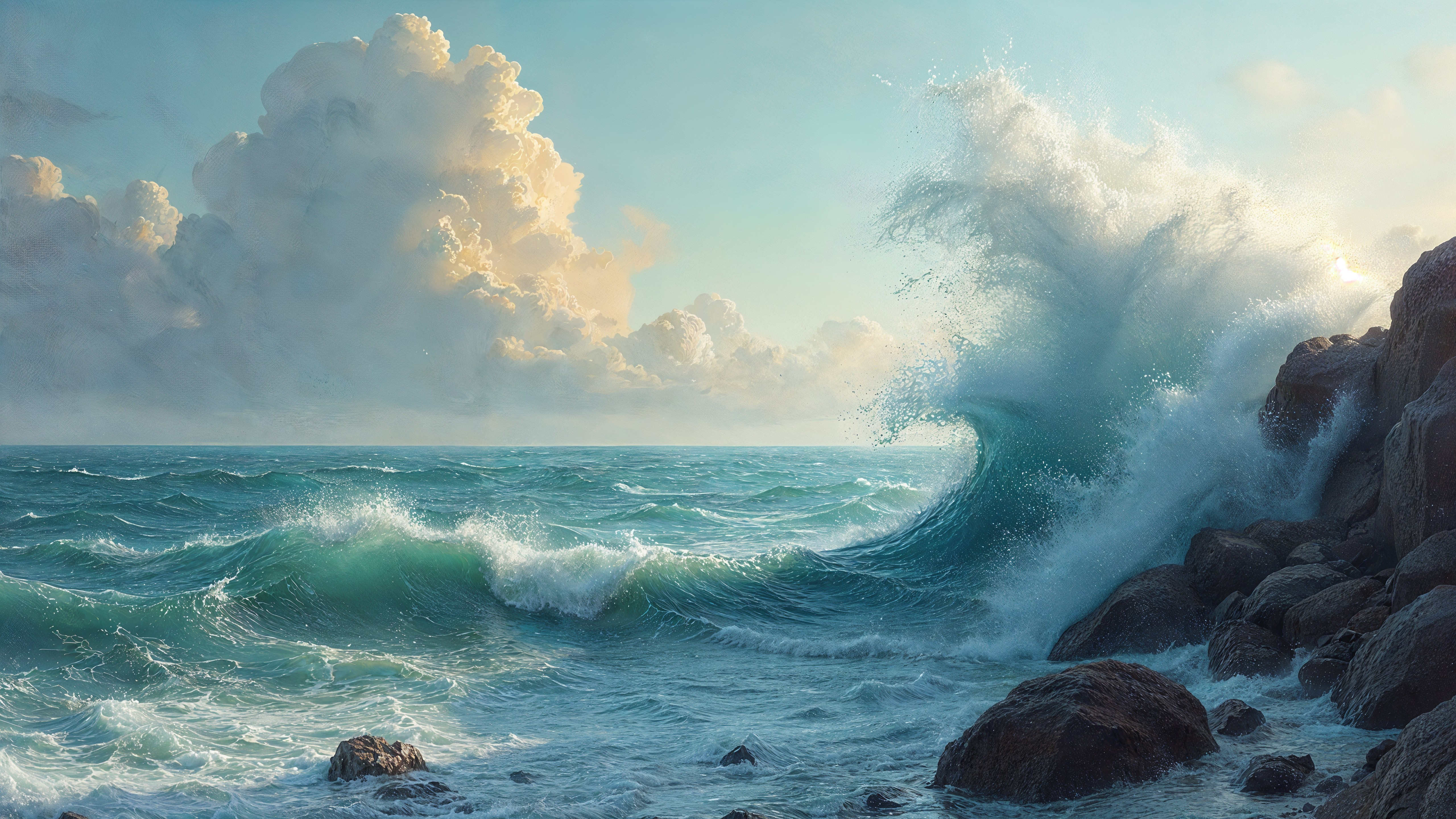Dynamic Seascape with Waves and Rugged Rocks