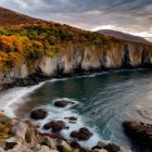 Coastal Landscape with Cliffs and Autumn Foliage