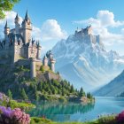 Castle on a Hill Surrounded by Lush Nature and Flowers