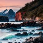 Coastal Landscape at Dusk with Cliffs and Mountains