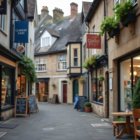Charming Cobblestone Alleyway with Shops and Cafes