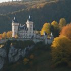 Castle on Rocky Cliff Amidst Vibrant Autumn Landscape