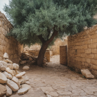 Rustic Village with Stone Buildings and Greenery
