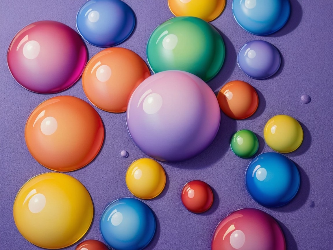 Colorful Bubbles in Various Sizes on Purple Background