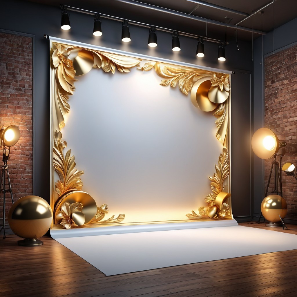 Elegant Photo Backdrop with Golden Decorations