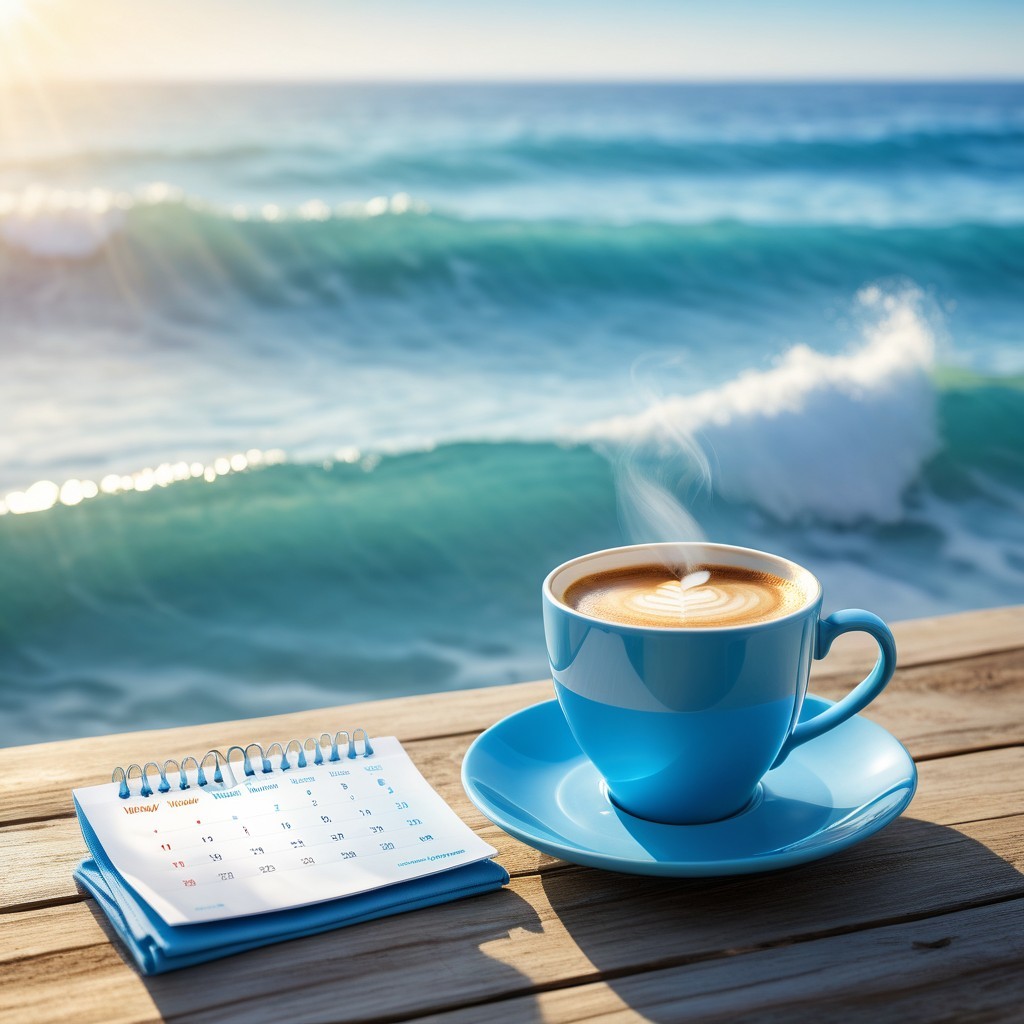 Close-up of Coffee Cup with Ocean Background