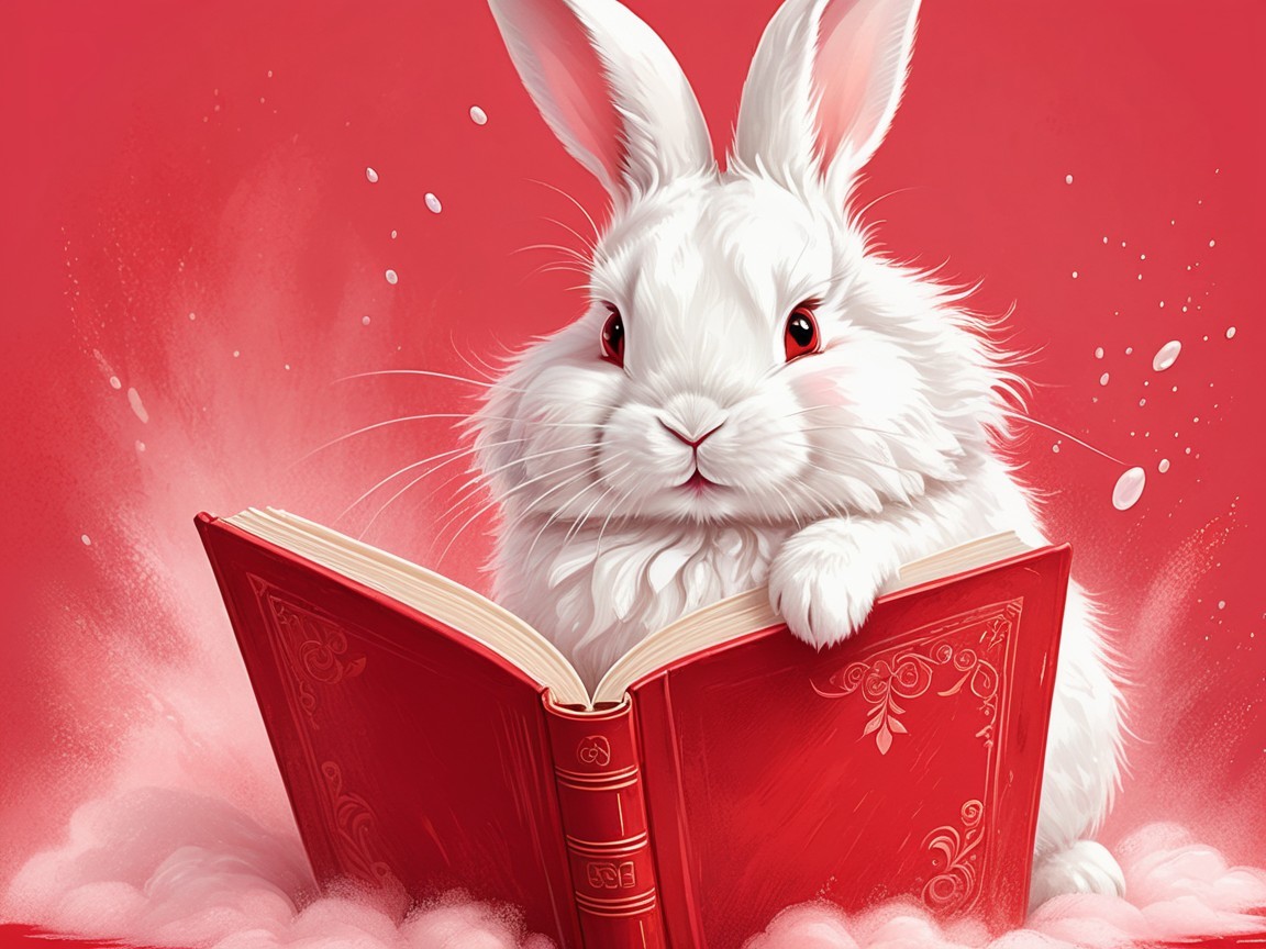 Charming White Rabbit with Red Book in Dreamy Setting