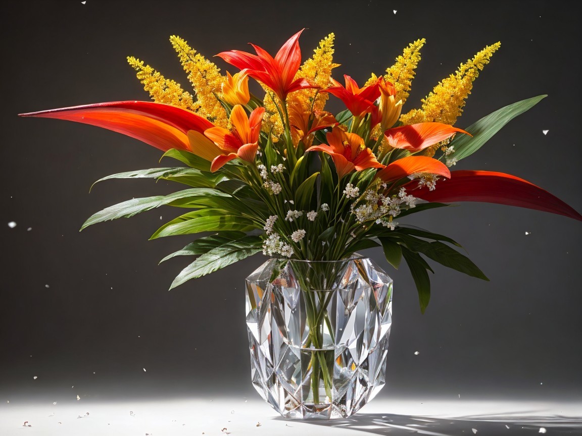 Vibrant Bouquet of Red Lilies and Yellow Flowers
