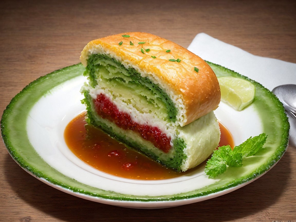 Colorful Layered Dessert with Green Sponge Cake