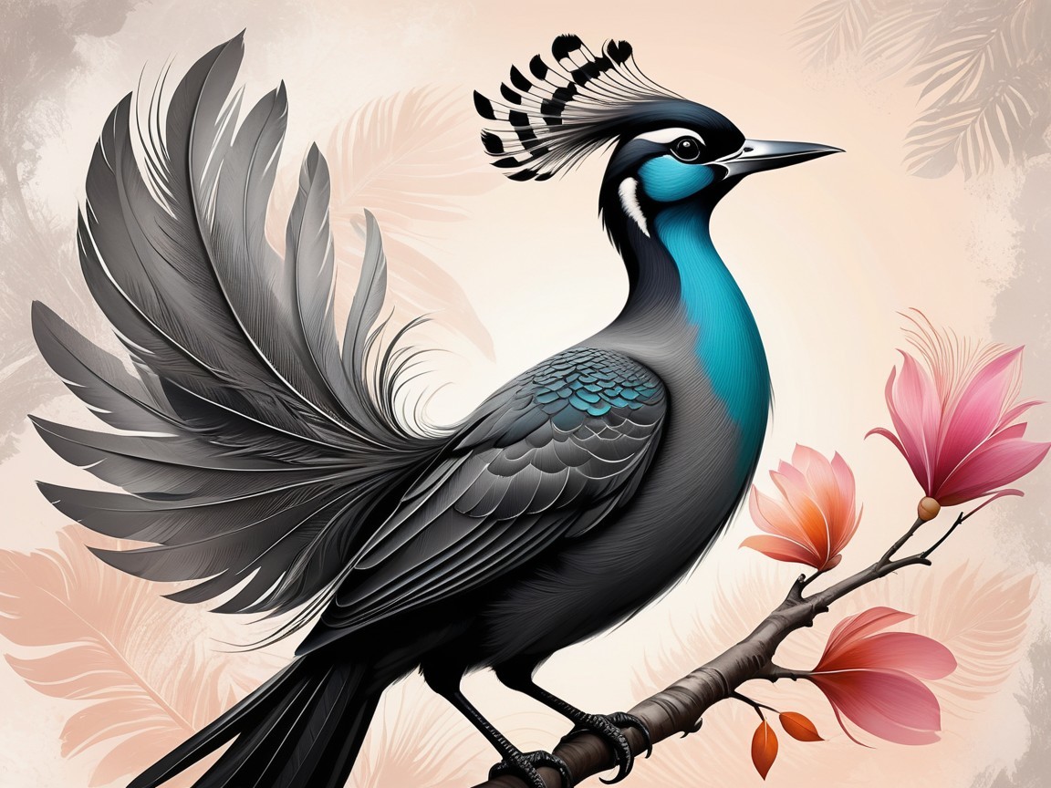 Vibrant Turquoise Bird with Floral Background