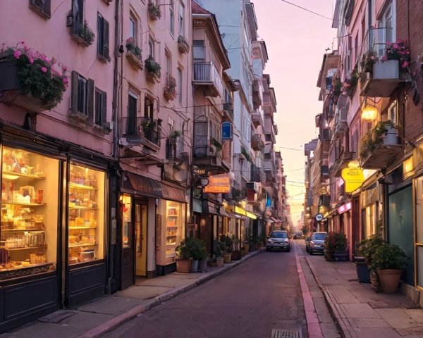 Charming Narrow Street with Pastel Buildings and Balconies