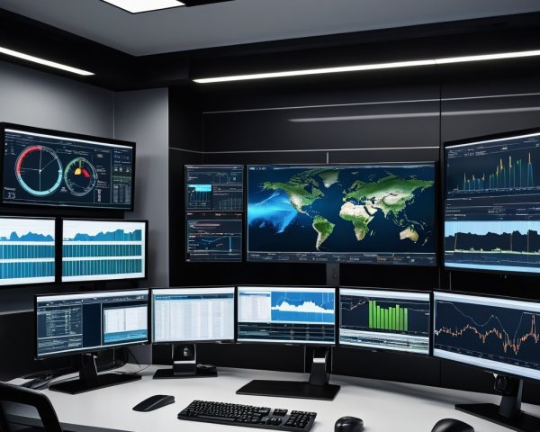 Modern Control Room with Multiple Data Displays
