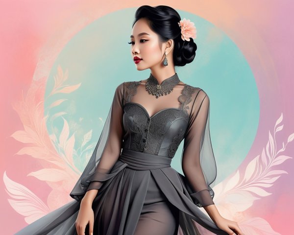 Elegant Black Dress with Sheer Sleeves and Lace Detail