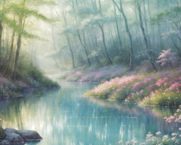 Tranquil Stream in a Lush Forest Landscape