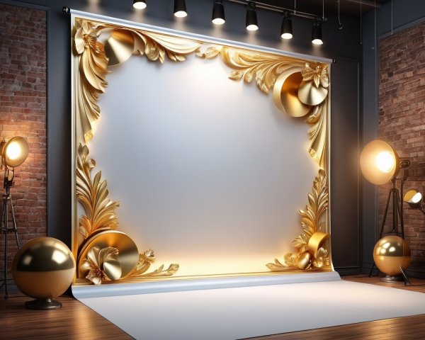 Elegant Photo Backdrop with Golden Decorations