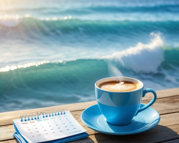 Close-up of Coffee Cup with Ocean Background