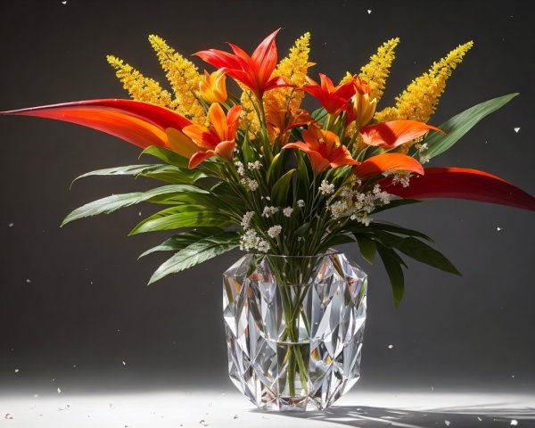 Vibrant Bouquet of Red Lilies and Yellow Flowers