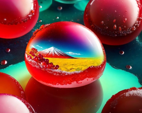 Vibrant Red Spheres with Miniature Landscapes Inside