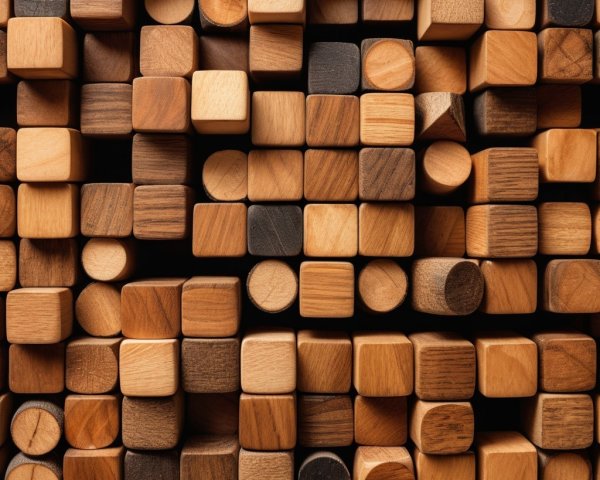 Intricate Arrangement of Glossy Wooden Blocks
