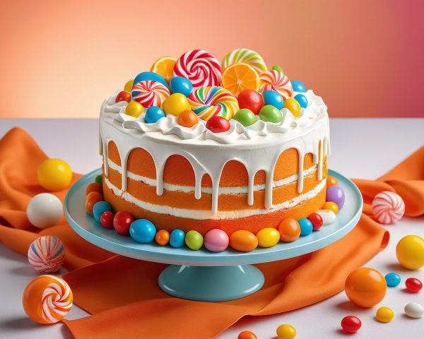 Vibrant Multi-Layered Cake with Colorful Decorations