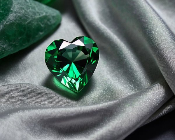 Heart-Shaped Green Gemstone on Satin Fabric