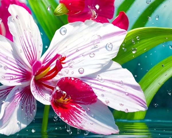 Vibrant Pink and White Flower with Water Droplets