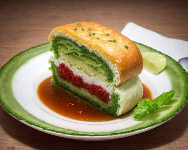 Colorful Layered Dessert with Green Sponge Cake