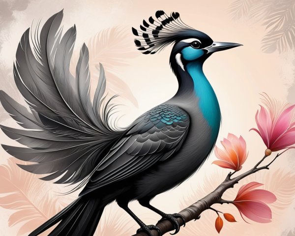Vibrant Turquoise Bird with Floral Background