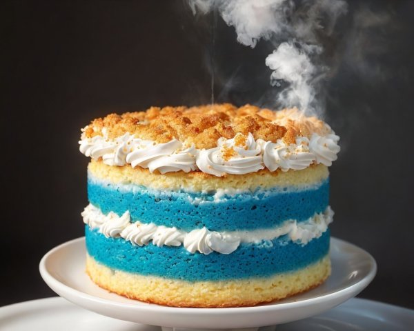 Layered blue and yellow sponge cake with frosting