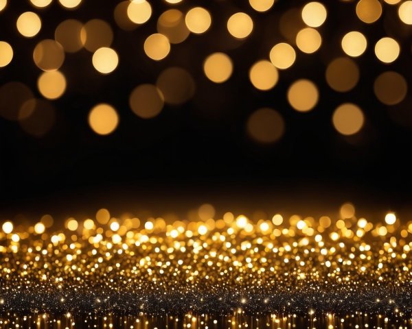Golden Bokeh Lights with Glittering Surface on Black