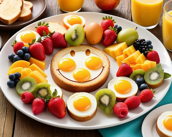 Vibrant Breakfast Platter with Toast, Eggs, and Fruits