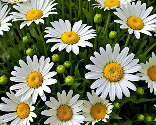 Vibrant Daisies with Bright Petals in Green Foliage