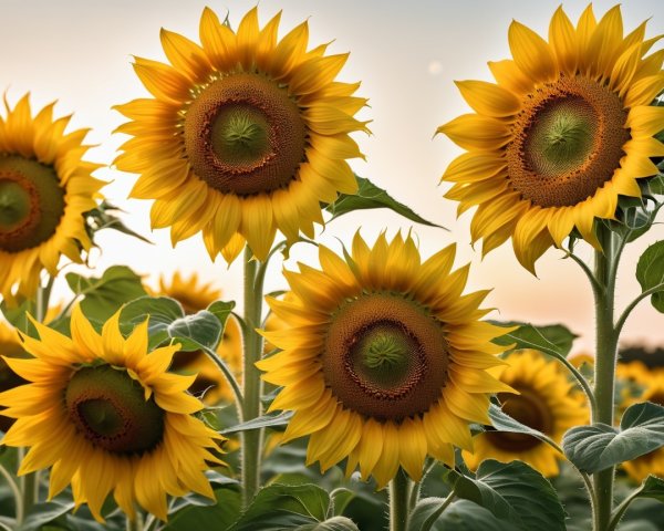 Vibrant Field of Blooming Sunflowers at Sunrise