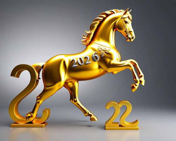 Gold Horse Statue with Reflective Surface and Details