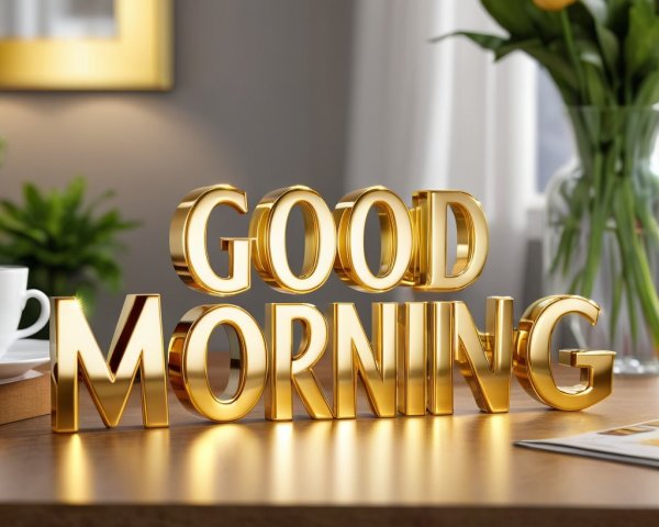 Cozy Morning Scene with Gold Letters and Tulips