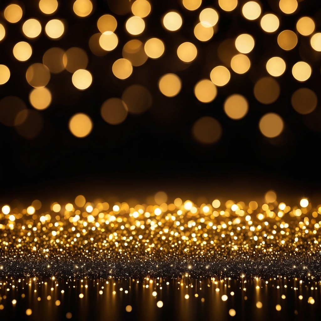 Golden Bokeh Lights with Glittering Surface on Black