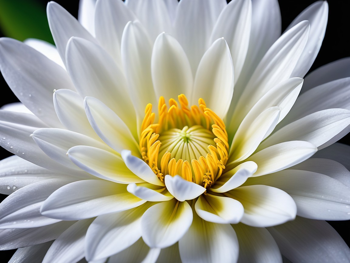 Water Lily in Bloom with White Petals and Yellow Stamens