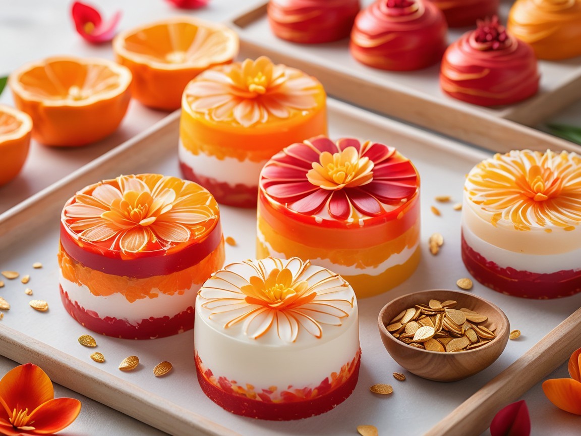 Colorful Layered Gelatin Cakes with Fondant Flowers