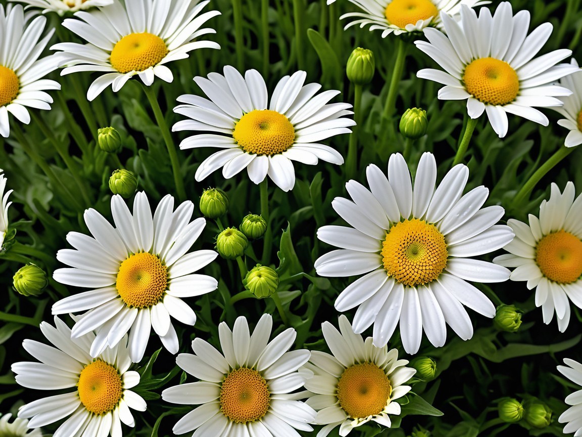 Vibrant Daisies with Bright Petals in Green Foliage