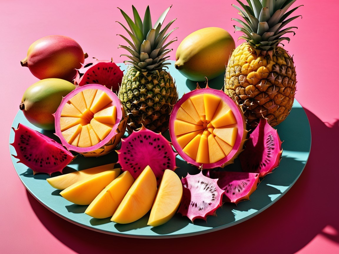 Vibrant Tropical Fruit Platter with Colorful Display