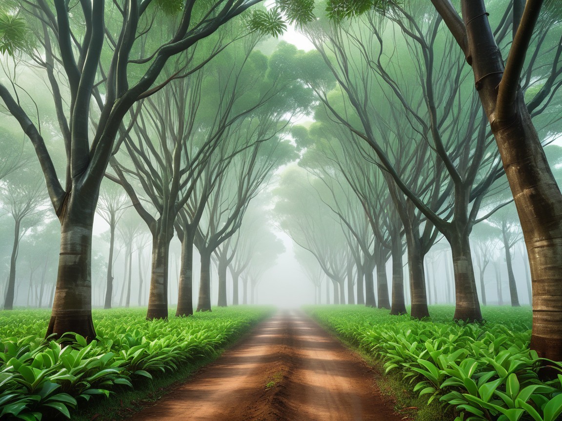 Tranquil Forest Path with Lush Green Canopies